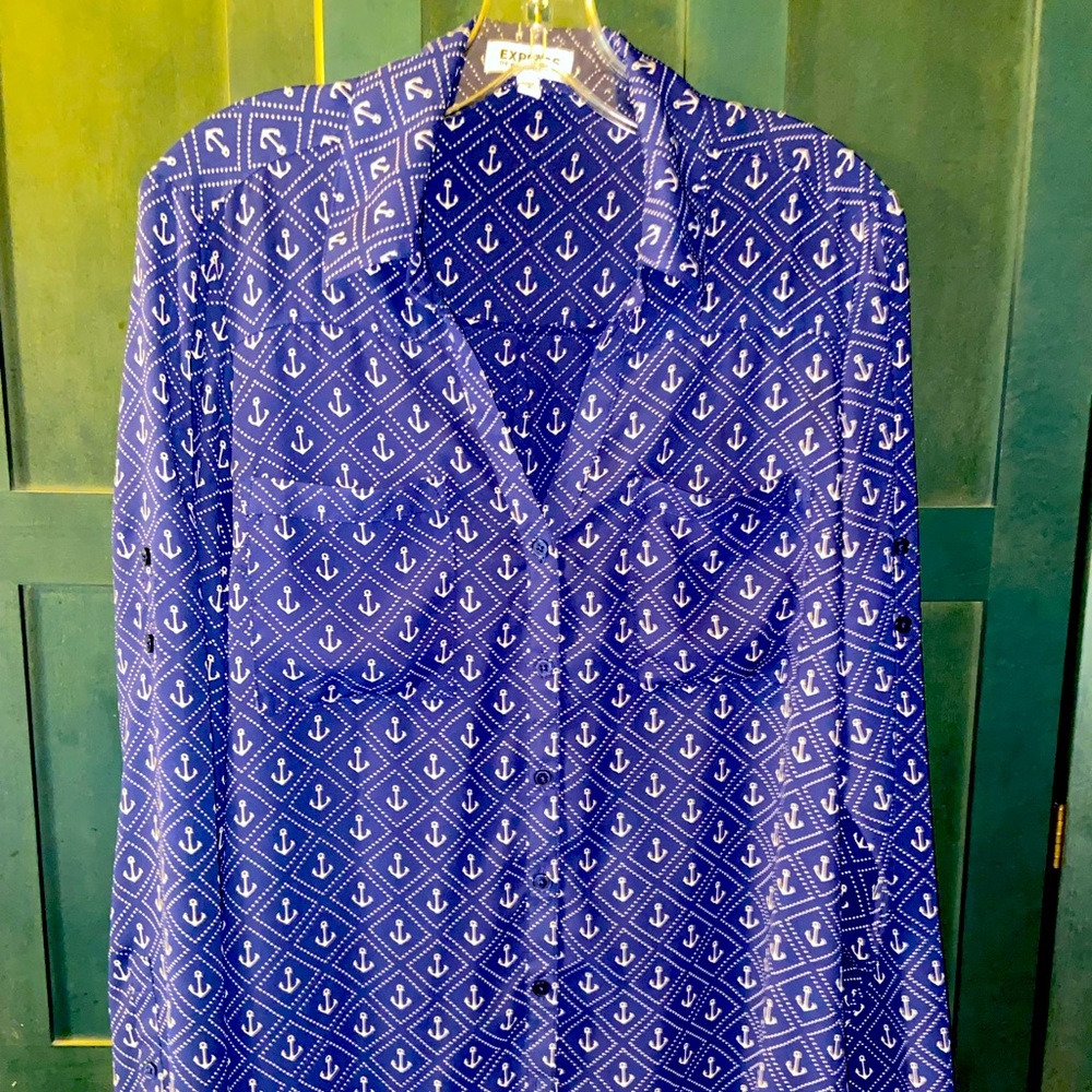 Express anchor print portofino shirt.  Large.